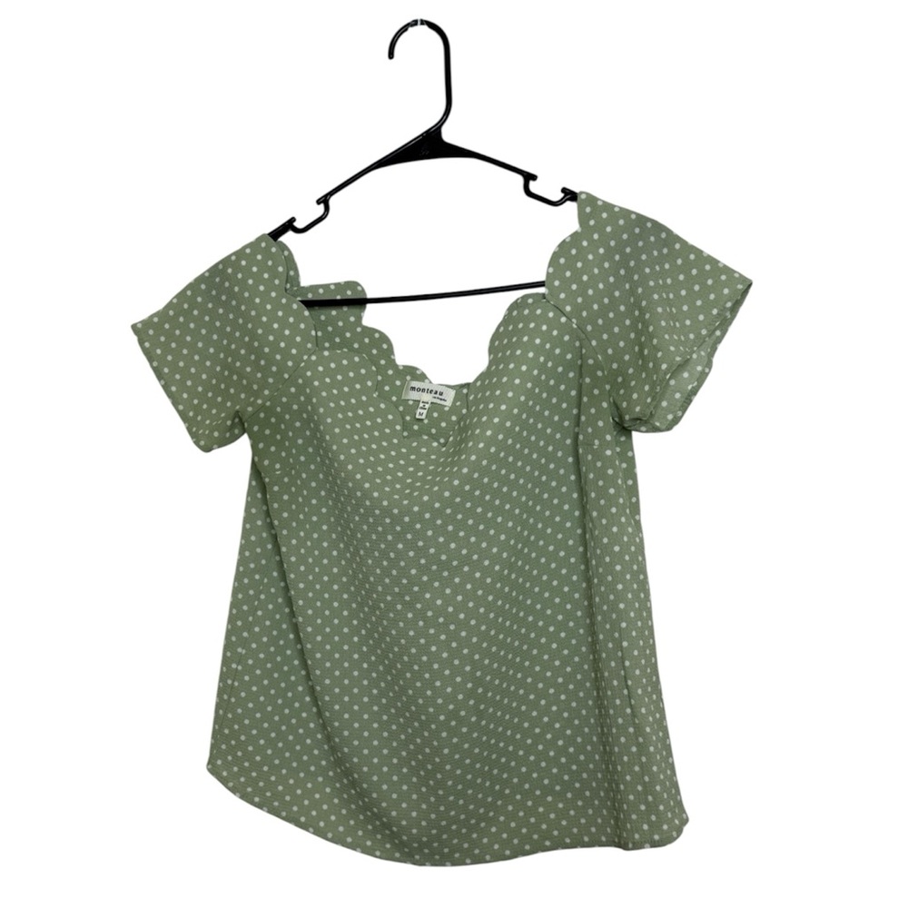 Manteu Olive Polka Dot Scallop Blouse
